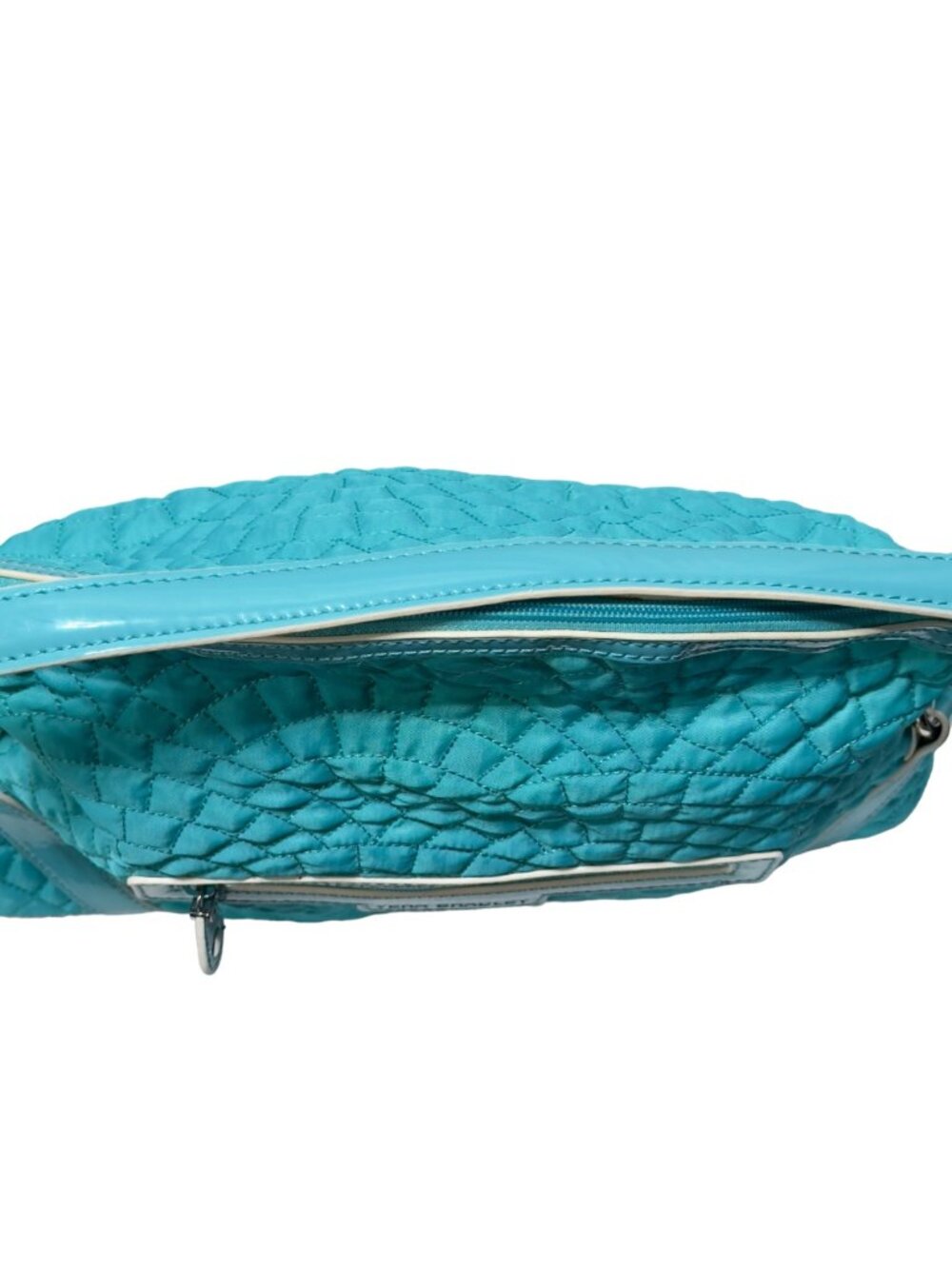 VERA BRADLEY Women's Handbag Blue Quilted Fabric Patent Leather Trim Zip Pocket - Picture 11 of 16